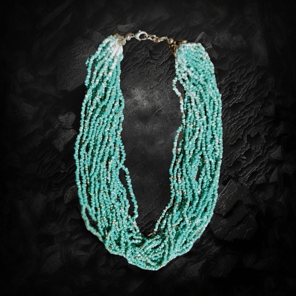 Cascading turquoise seed beads paparazzi chocker necklace - Picture 1 of 2